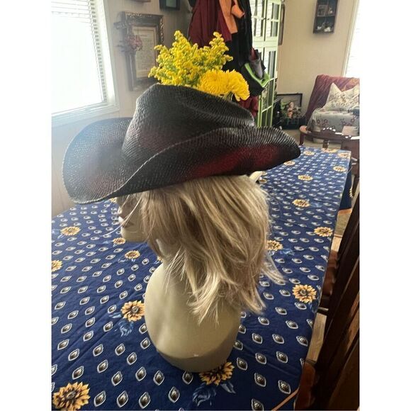 RARE Caribe Golf Perto Rico Vintage Straw Black And Red Cowboy Hat M - Picture 2 of 8